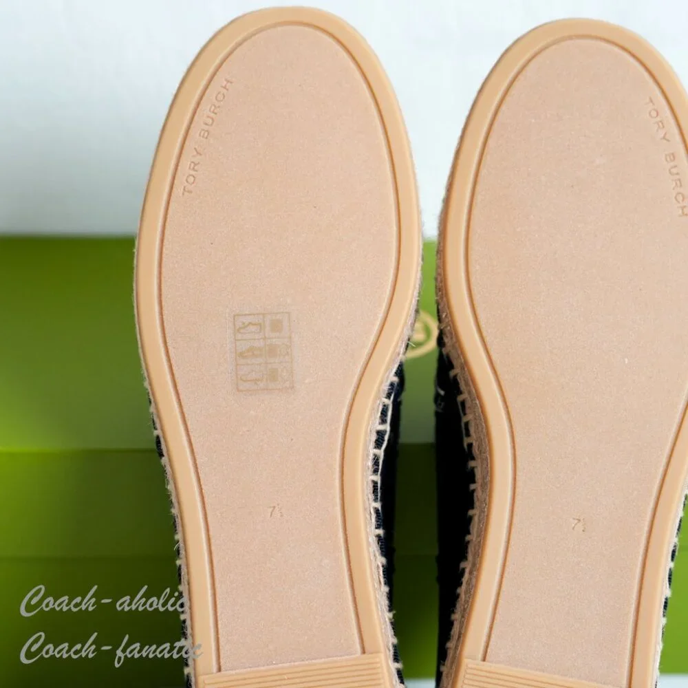NIB Tory Burch Ribbon Canvas Espadrille Flats in Perfect Navy Size 7.5